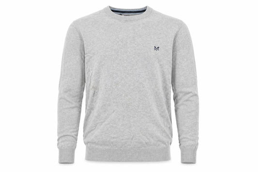 Front view of Crew Clothing men’s grey cotton jumper, size S