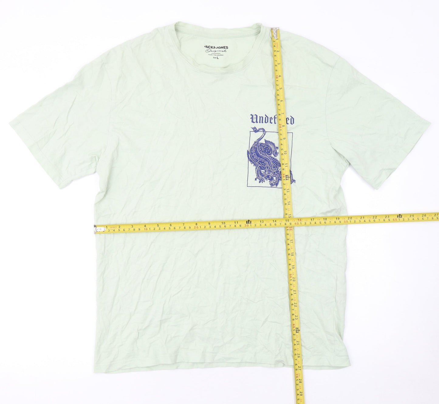 Jack & Jones Men Green Dragon Graphic Print Cotton T-Shirt L