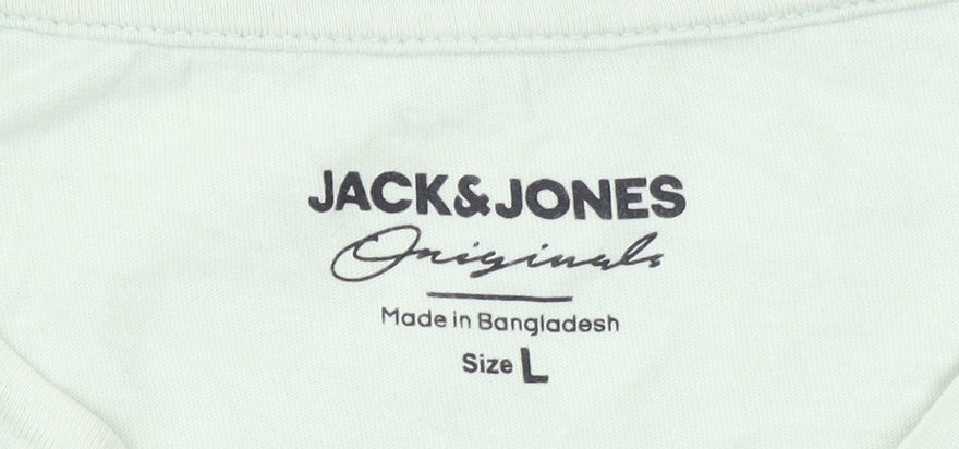 Jack & Jones Men Green Dragon Graphic Print Cotton T-Shirt L