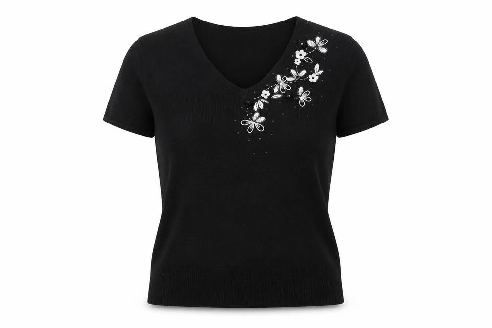 Fashion Extra Women's Black V-Neck Short Sleeve Pullover Jumper Size 16
