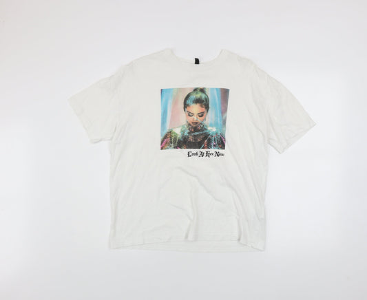 H&M Women’s White Selena Gomez Graphic T-Shirt Size S Crew Neck