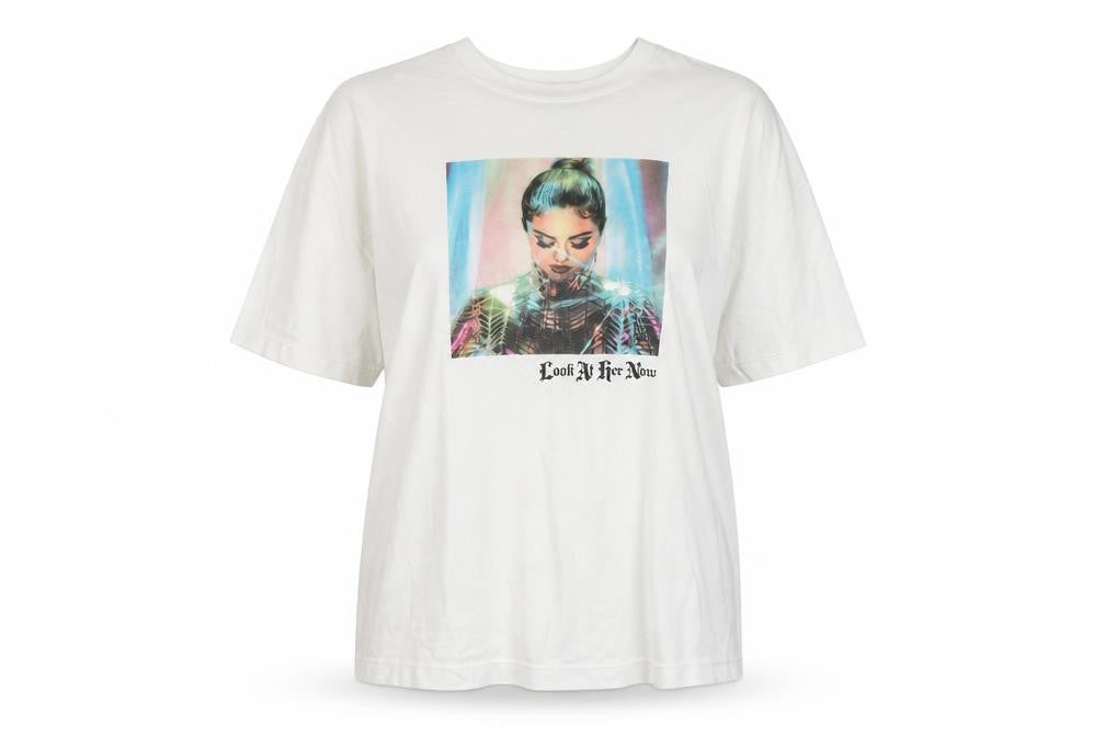 H&M Women’s White Selena Gomez Graphic T-Shirt Size S Crew Neck