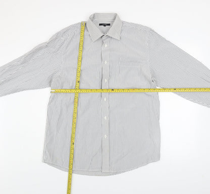 Back view of Dunnes Men's White Striped Long Sleeve Button-Up Shirt, size 16