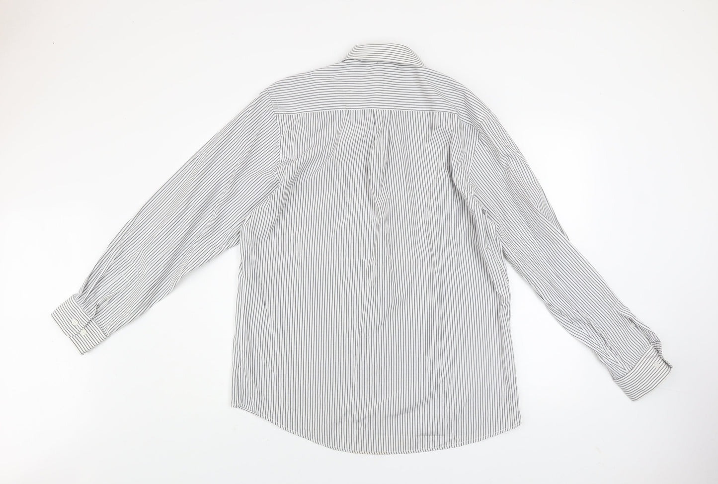 Dunnes Men's White Striped Long Sleeve Button-Up Shirt Size 16