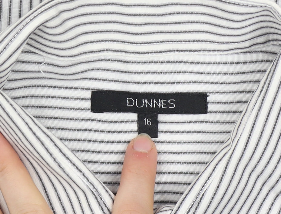 Dunnes Men's White Striped Long Sleeve Button-Up Shirt Size 16