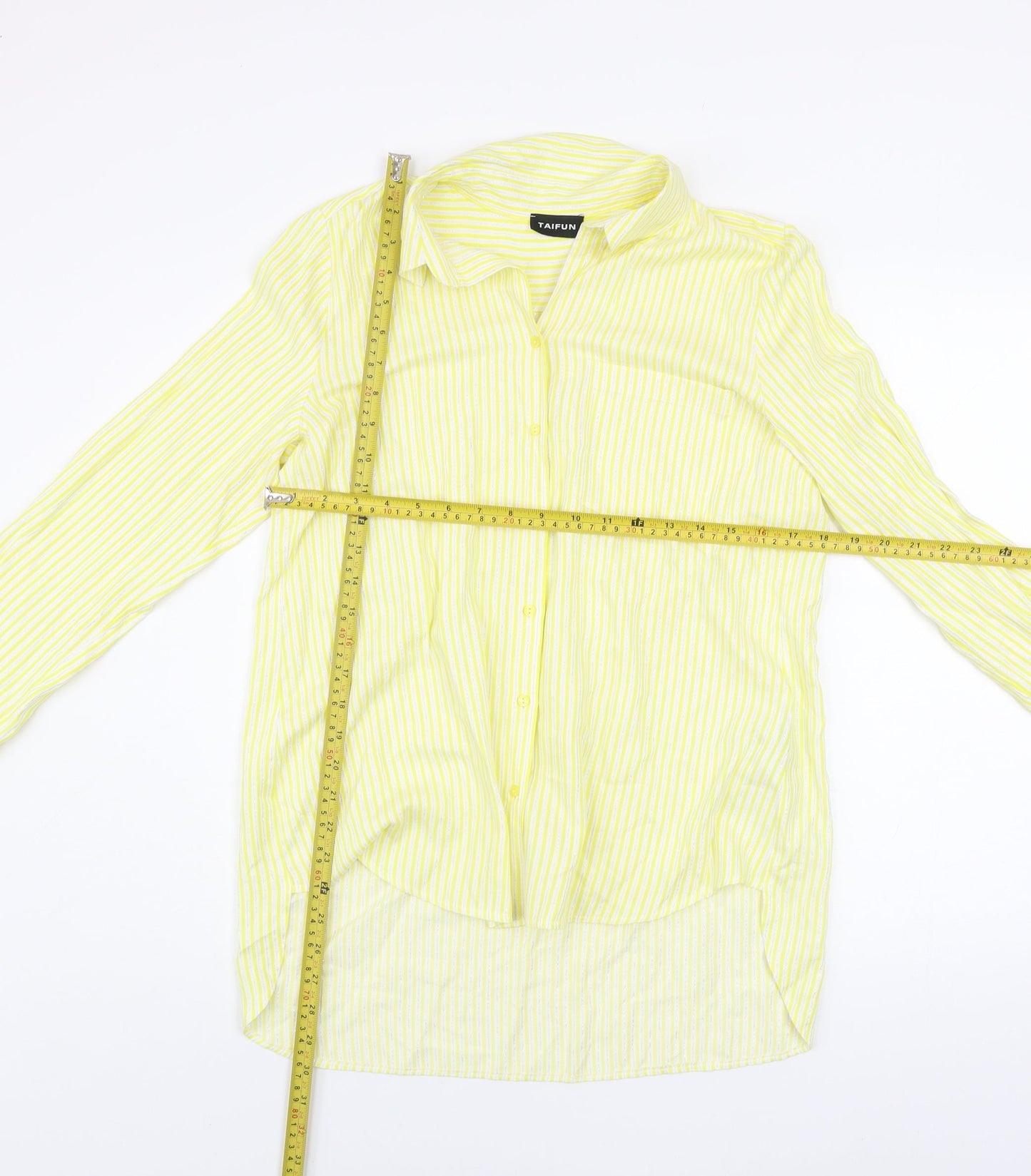 Taifun Women's Yellow Striped Button-Up Long Sleeve Blouse Size 12