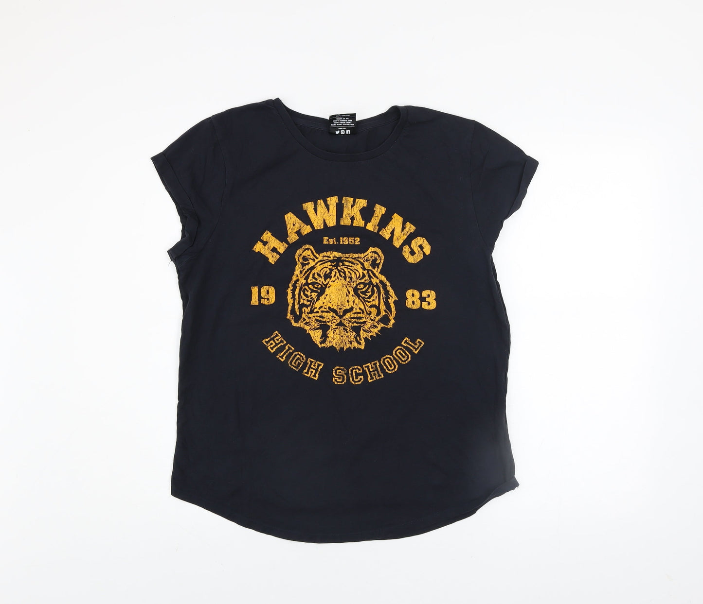 Last Exit to Nowhere Womens Black Hawkins High School Cotton T-Shirt Size L