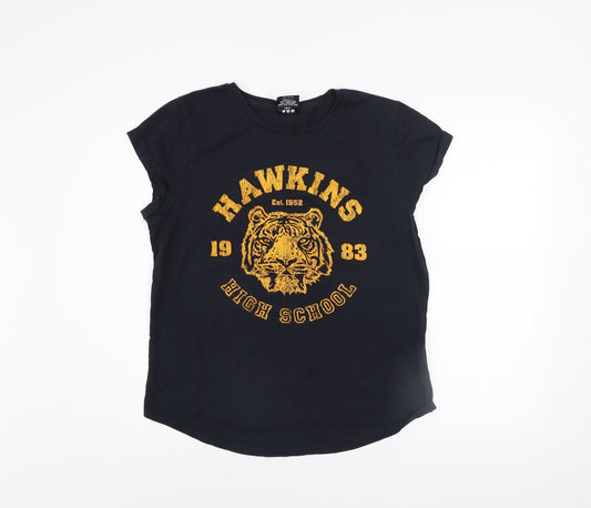 Last Exit to Nowhere Womens Black Hawkins High School Cotton T-Shirt Size L