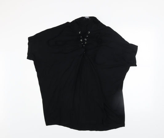 Select Womens Black Lace Up Tunic Blouse UK 14 Relaxed Fit