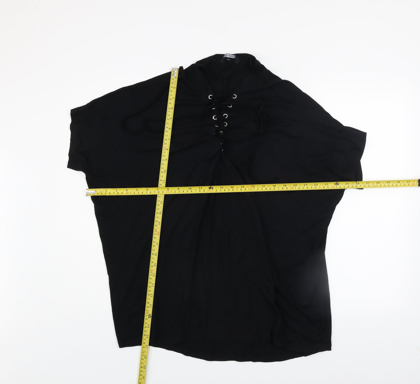Select Womens Black Lace Up Tunic Blouse UK 14 Relaxed Fit