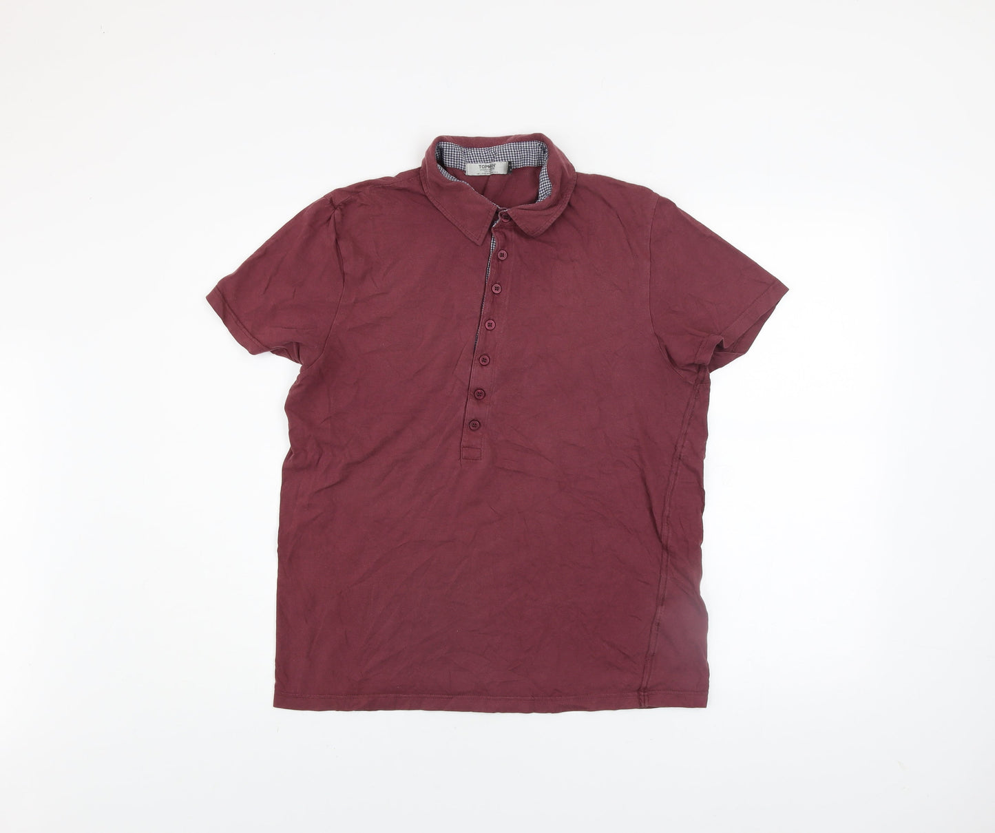 Topman Men's Maroon Short Sleeve Cotton Button-Up Shirt Size L