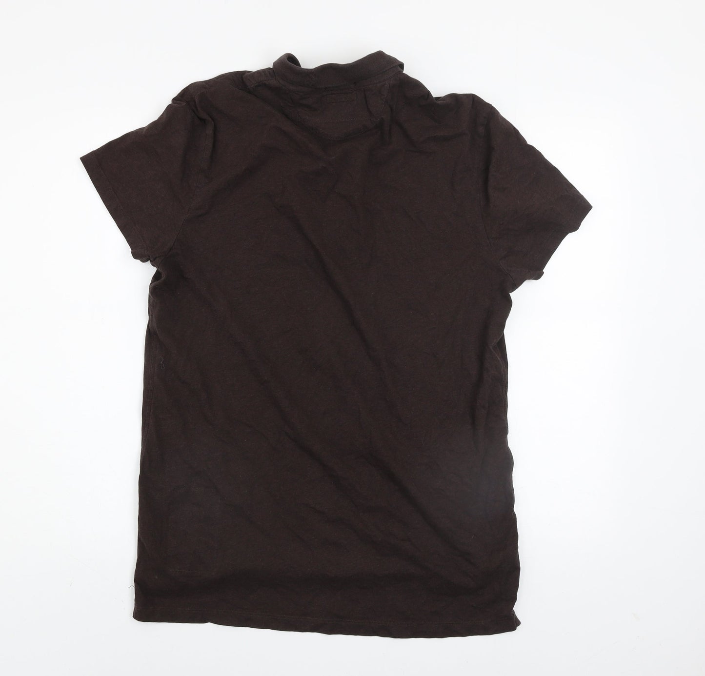 AllSaints Men's Brown Bramford Short Sleeve Cotton Polo Shirt Size L