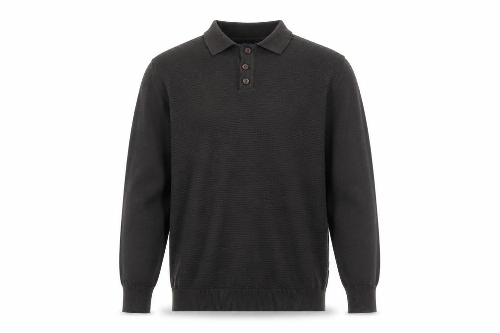 Tom Penn Men's Brown Slim Fit Long Sleeve Cotton Polo Shirt M