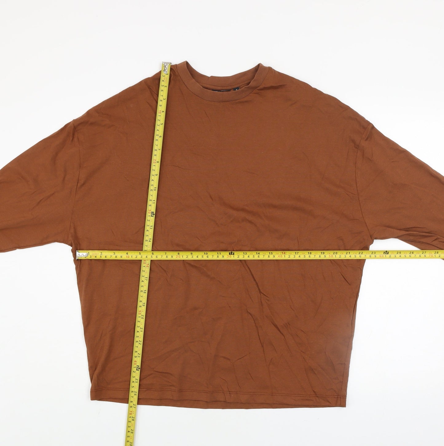 ASOS DESIGN Men’s Brown Long Sleeve Cotton Top XS Regular Fit