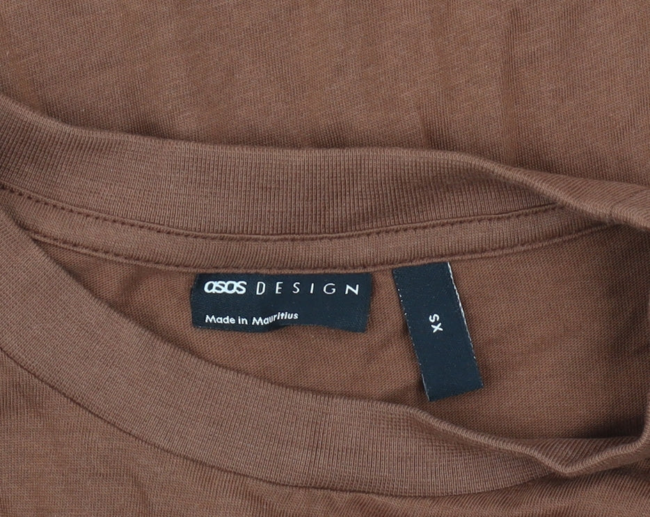 ASOS DESIGN Men’s Brown Long Sleeve Cotton Top XS Regular Fit