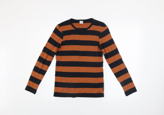 Polarn O. Pyret Boys Brown & Black Striped Long Sleeve Cotton T-Shirt 10-12Y