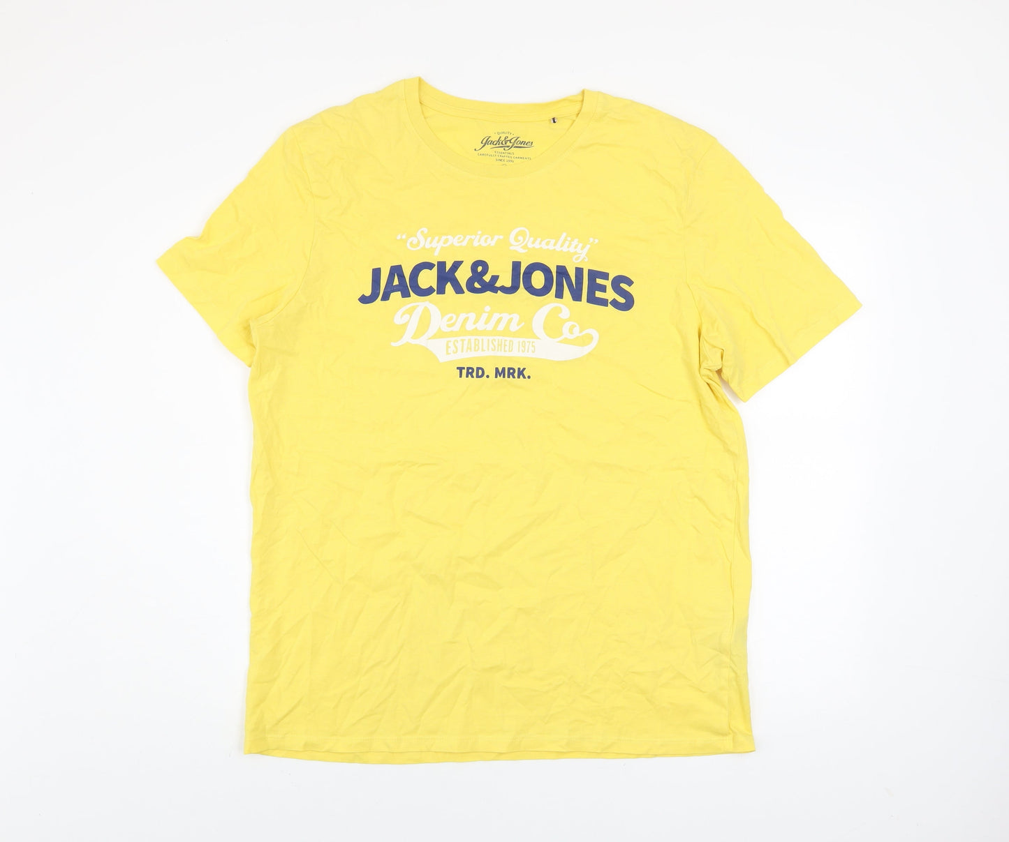 Jack & Jones Men’s Yellow Graphic Print Cotton T-Shirt Size 2XL