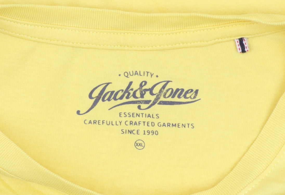 Jack & Jones Men’s Yellow Graphic Print Cotton T-Shirt Size 2XL