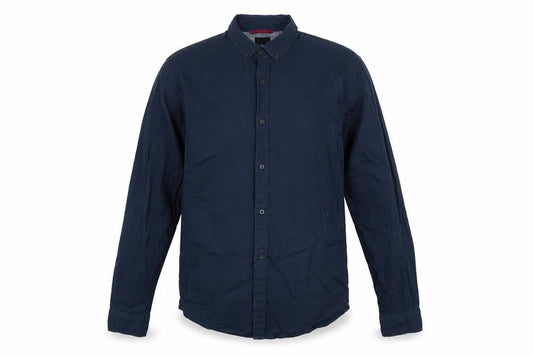 yd. Men's Blue Geometric Long Sleeve Button-Up Cotton Shirt Size M