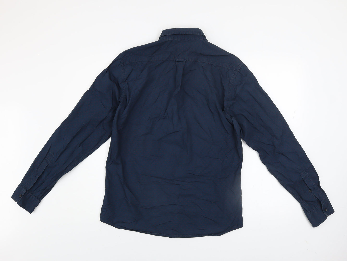 yd. Men's Blue Geometric Long Sleeve Button-Up Cotton Shirt Size M