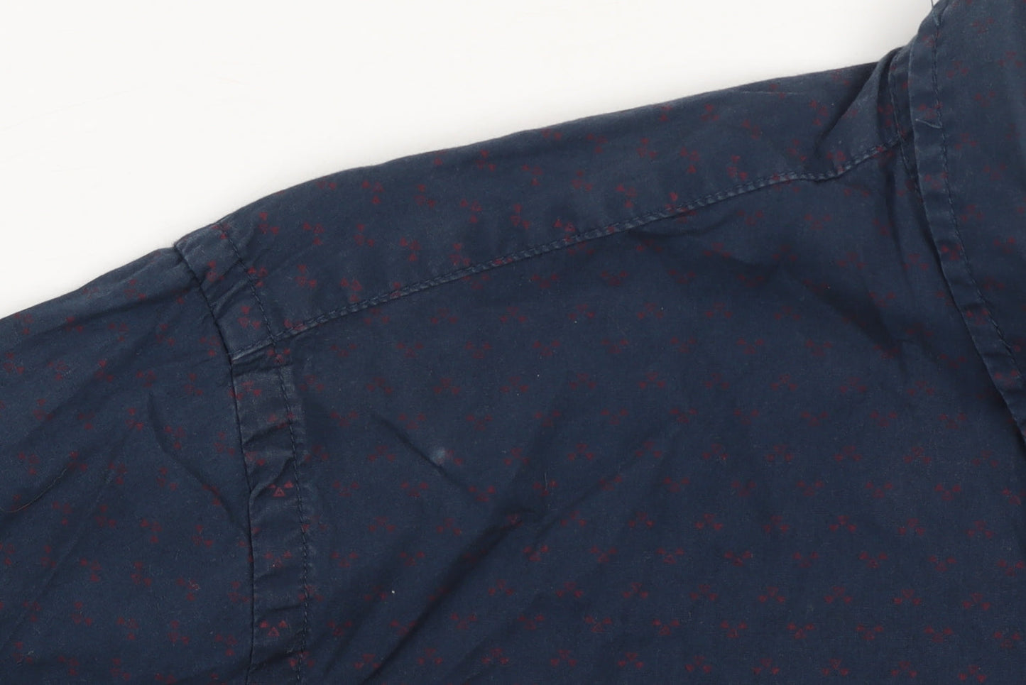 yd. Men's Blue Geometric Long Sleeve Button-Up Cotton Shirt Size M