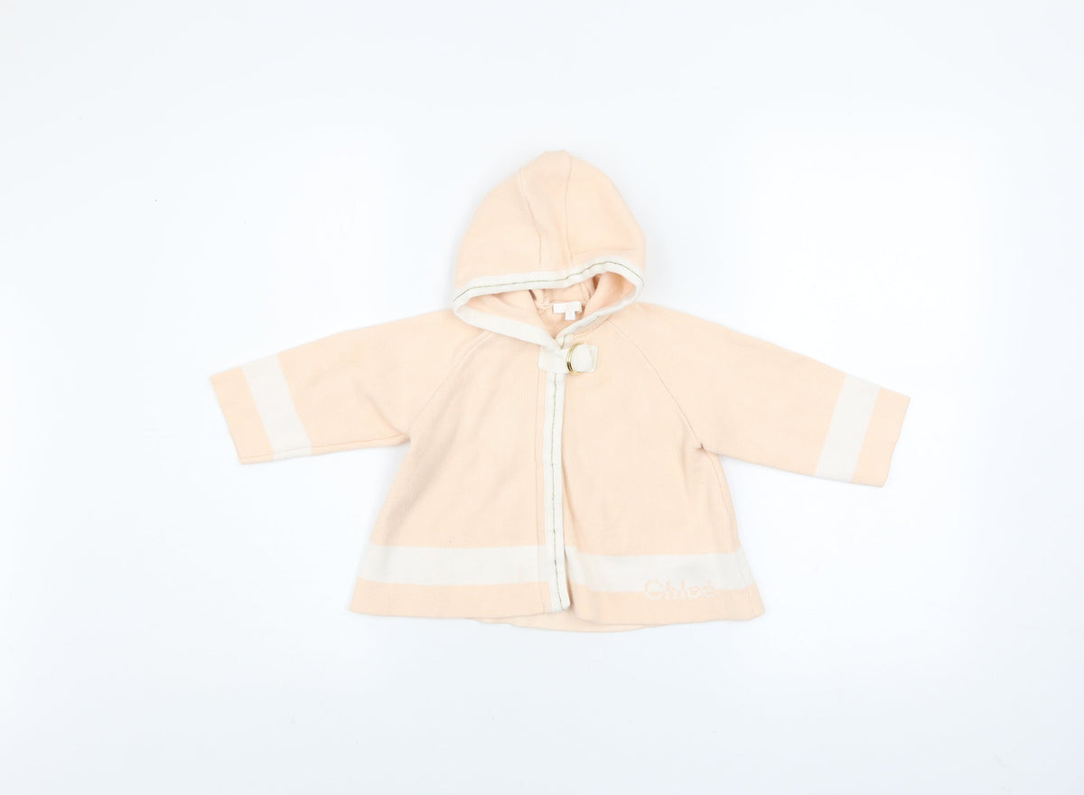 Chloé Girls Beige Hooded Knit Coat 2 Years Cotton Wool Blend