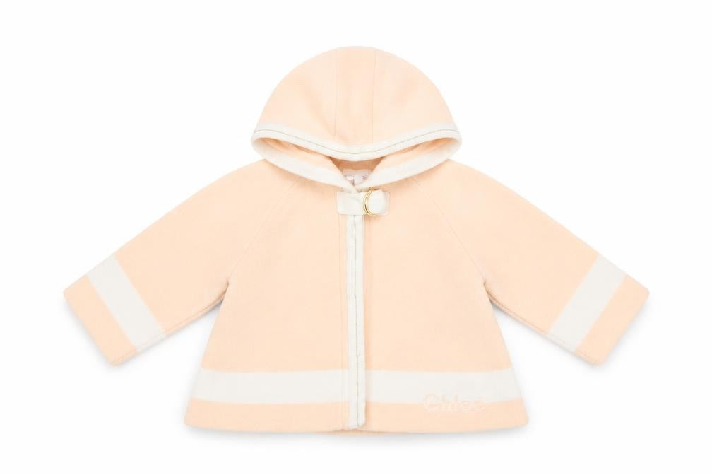 Chloé Girls Beige Hooded Knit Coat 2 Years Cotton Wool Blend