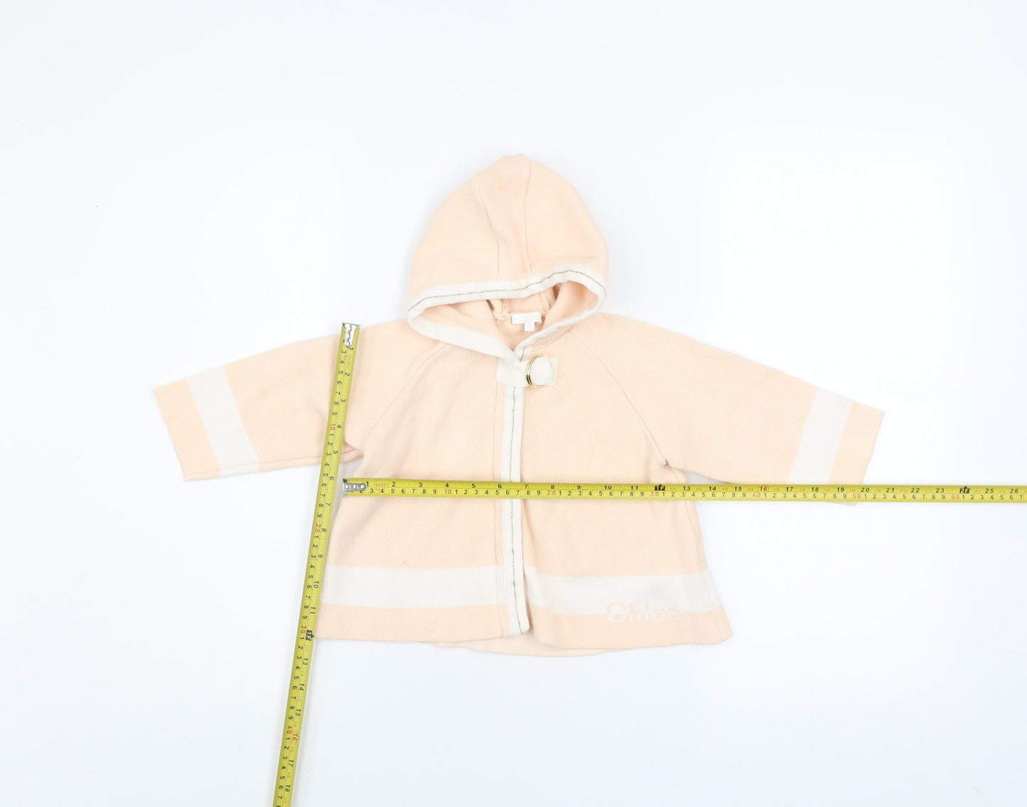 Chloé Girls Beige Hooded Knit Coat 2 Years Cotton Wool Blend