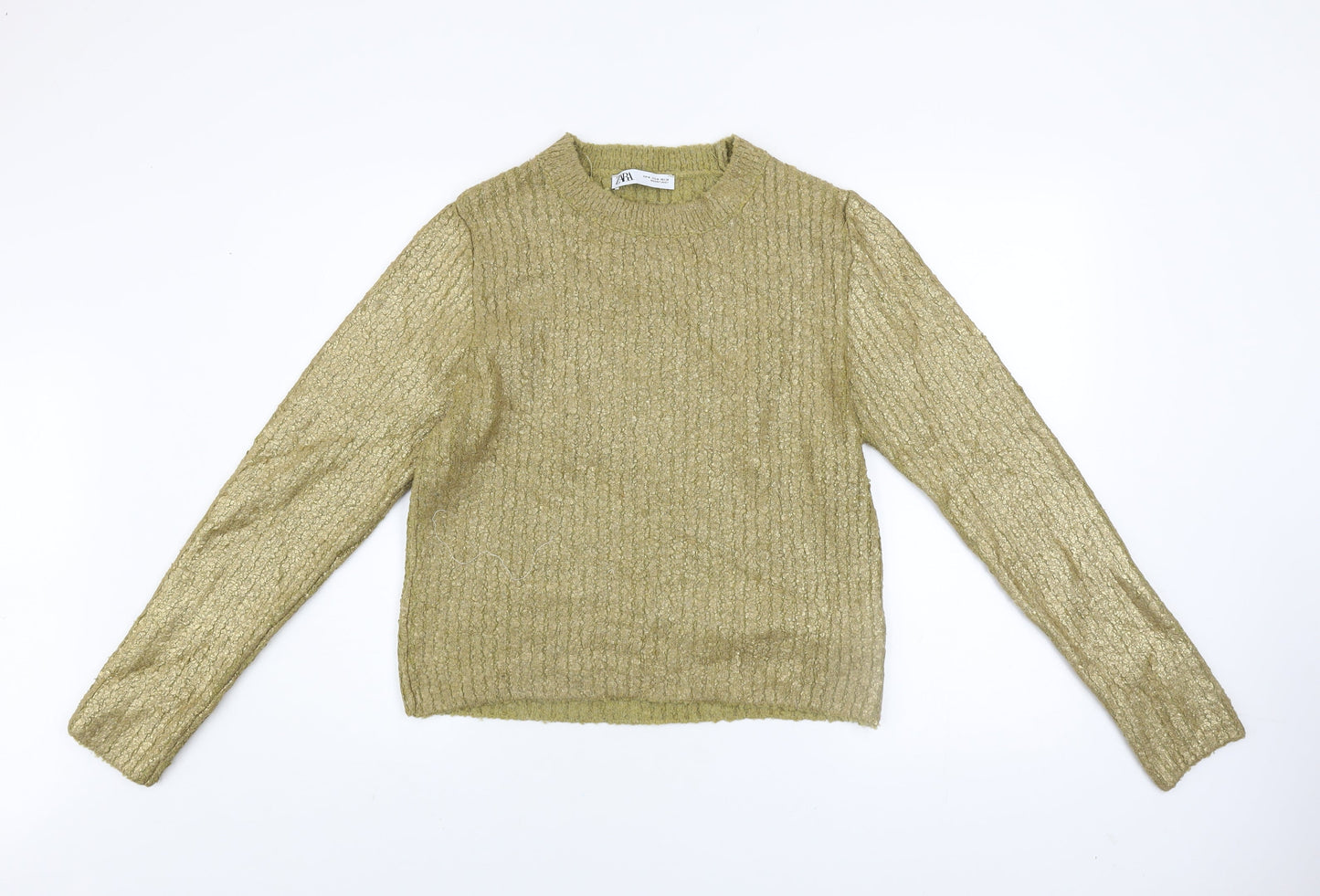 Zara Women's Green Cable-Knit Acrylic Jumper Size 12