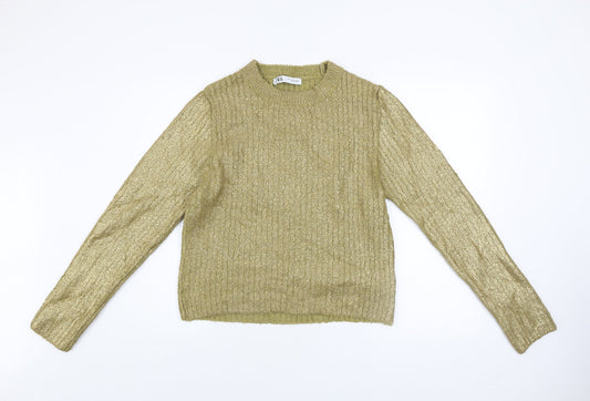 Zara Women's Green Cable-Knit Acrylic Jumper Size 12