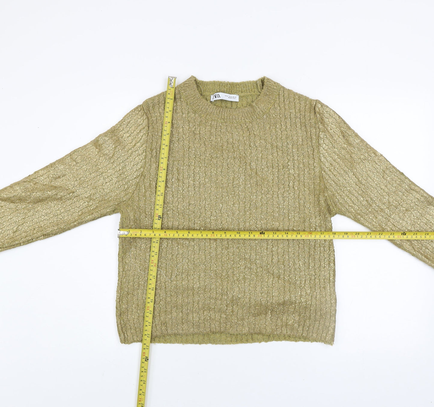 Zara Women's Green Cable-Knit Acrylic Jumper Size 12