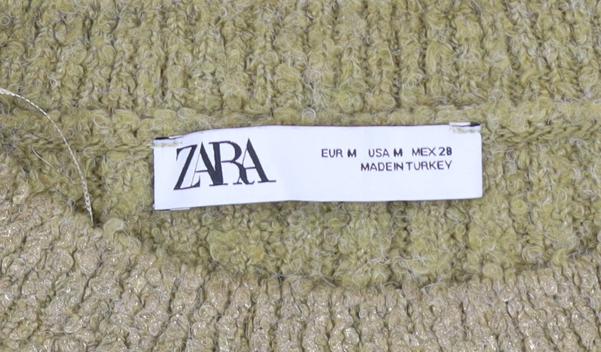 Zara Women's Green Cable-Knit Acrylic Jumper Size 12