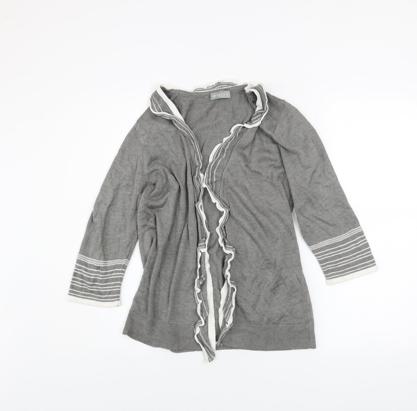 Marks and Spencer Per Una Grey Ruffle Edge Cardigan Women’s Size 14