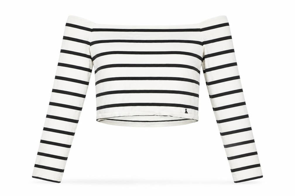 Jack Wills Women’s Black Striped Off Shoulder Cropped Top UK 12