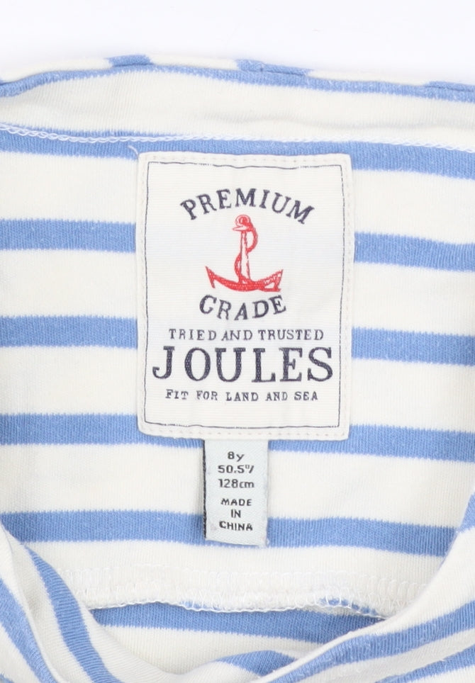 Joules Girls Blue Striped Long Sleeve Cotton Nautical T-Shirt 8 Years
