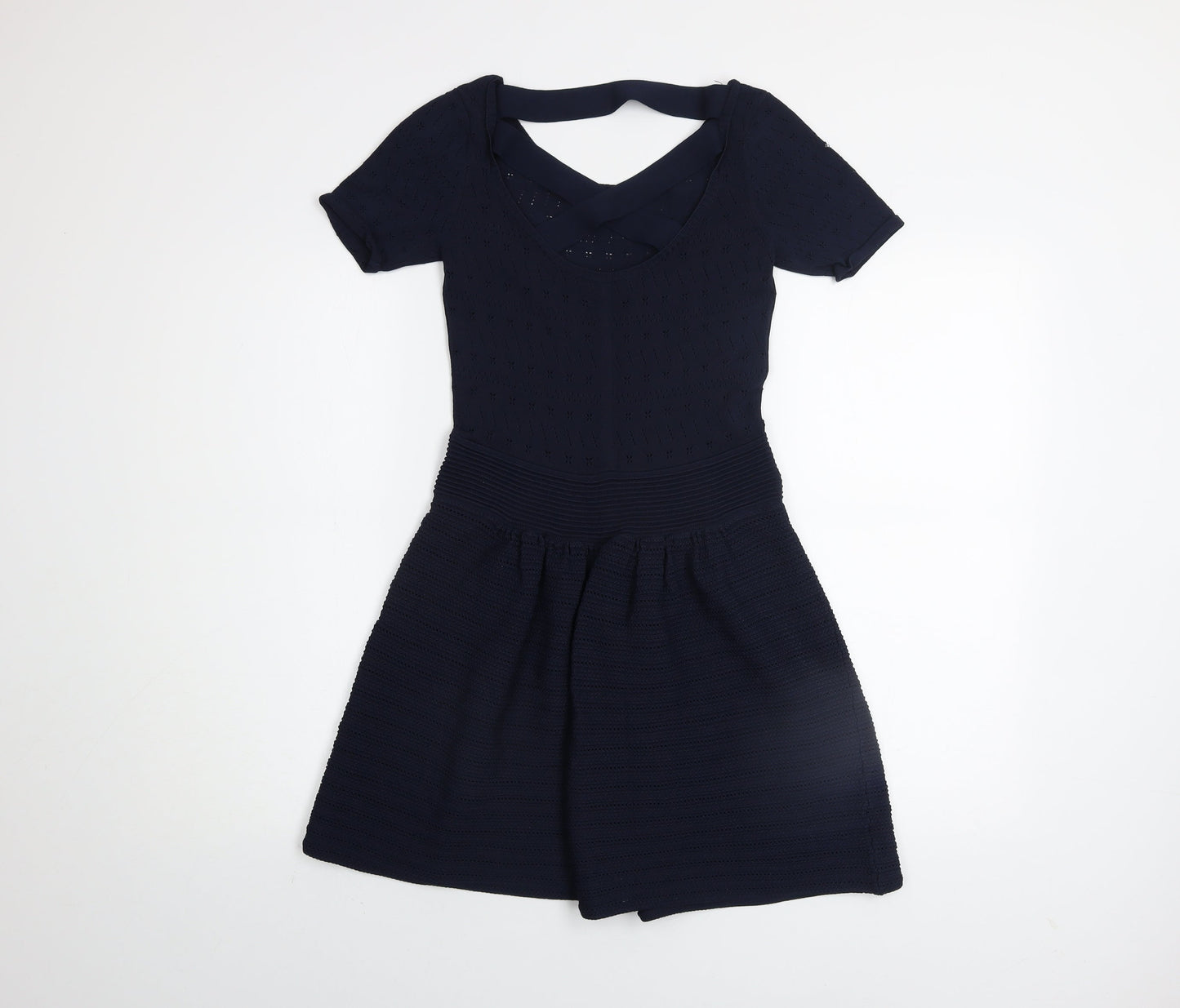 French Connection Women Blue Size 10 Fit & Flare Knit Dress