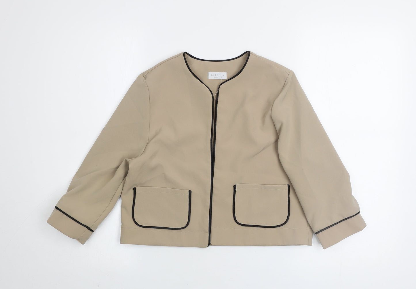 Alter Petite Beige Collarless Women's Jacket Size 6 Stretch Pockets