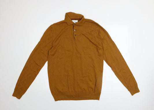 Next Men's Brown Collared Henley Jumper Size M Cotton Knit