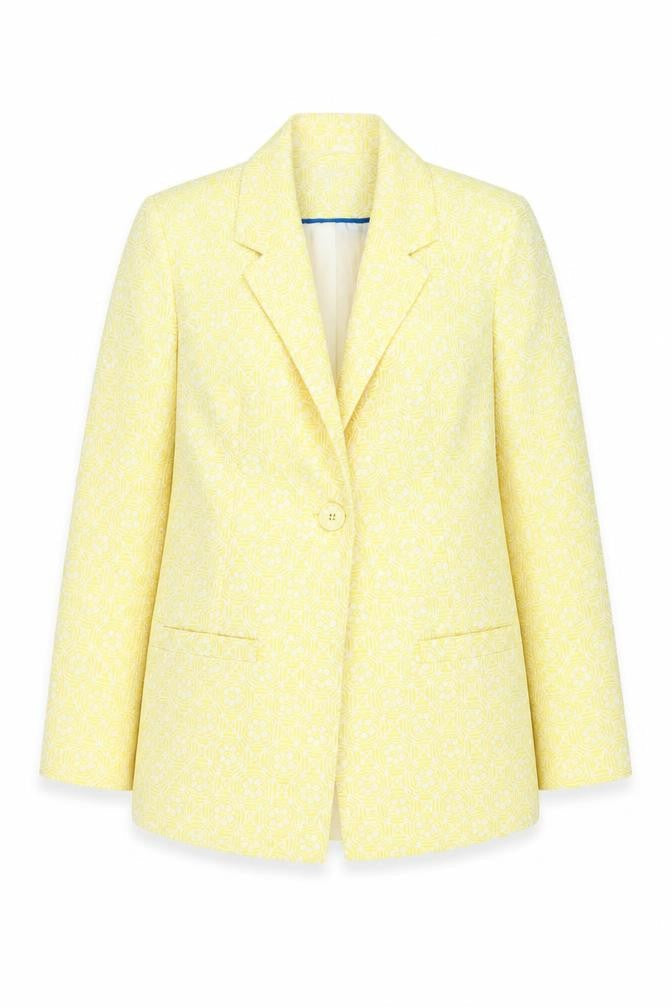 M&Co Boutique Womens Yellow Geometric Blazer Jacket Size 14