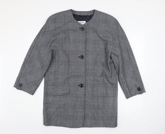 JOBIS Women's Grey Wool Checked Mid-Length Overcoat Size 8