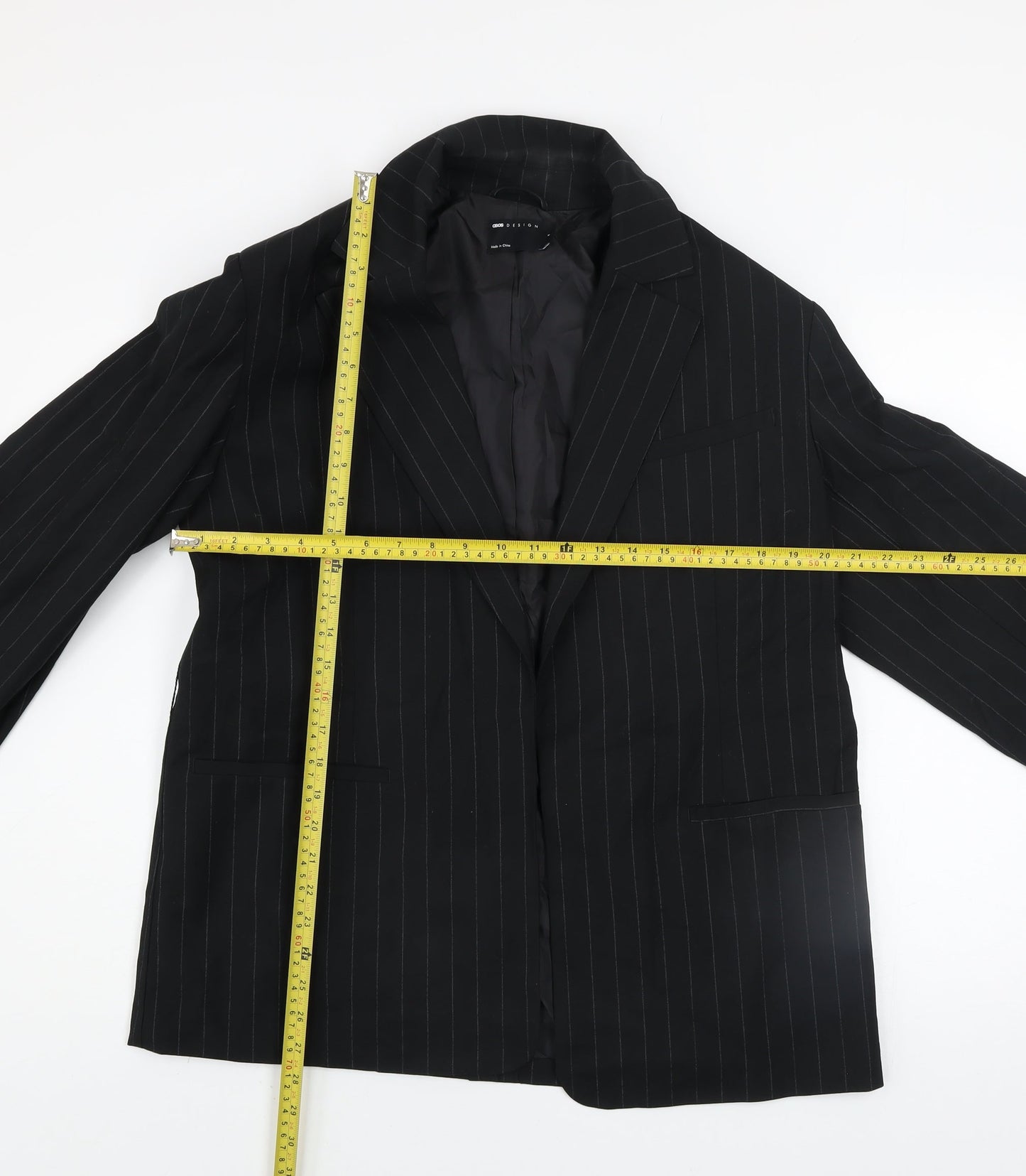 ASOS DESIGN Womens Black Pinstripe Blazer Size 8 Classic Fit