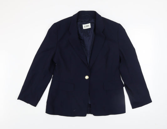 Jobis Women's Blue Wool Classic Blazer Size 10 Workwear Jacket