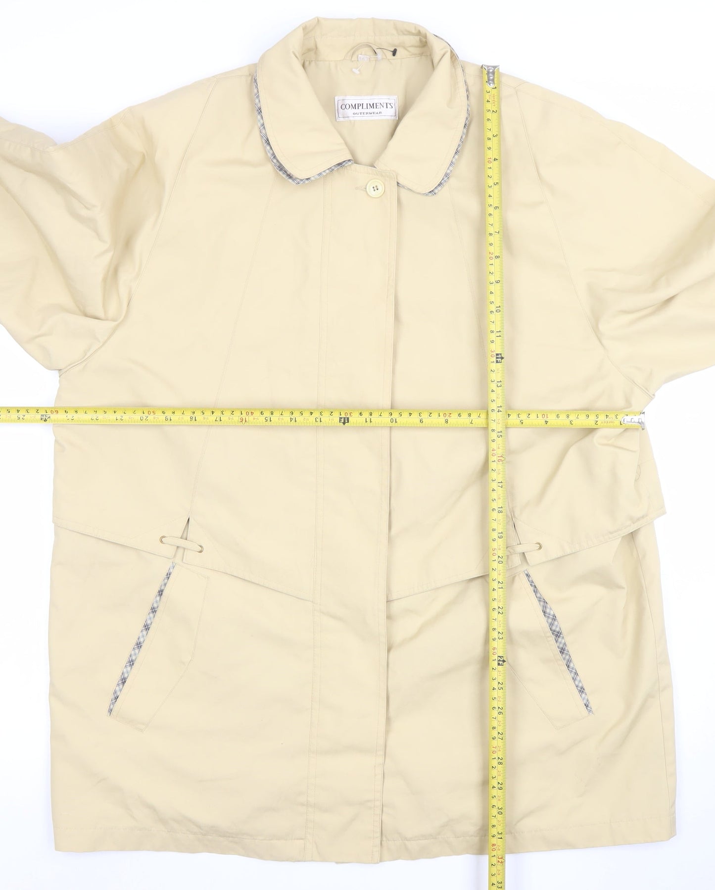 Compliments Women Beige Size 18 Mid-Length Classic Rain Coat