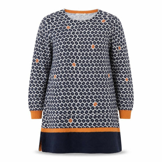 White Stuff Women’s Blue Geometric Jumper Dress UK 8 Long Sleeve Cotton Wool