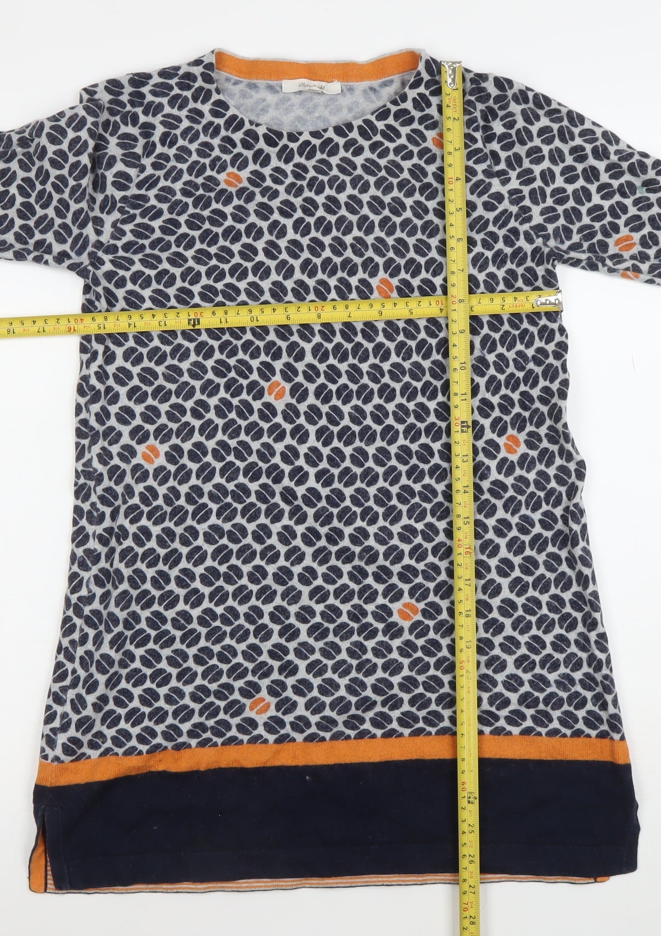 White Stuff Women’s Blue Geometric Jumper Dress UK 8 Long Sleeve Cotton Wool