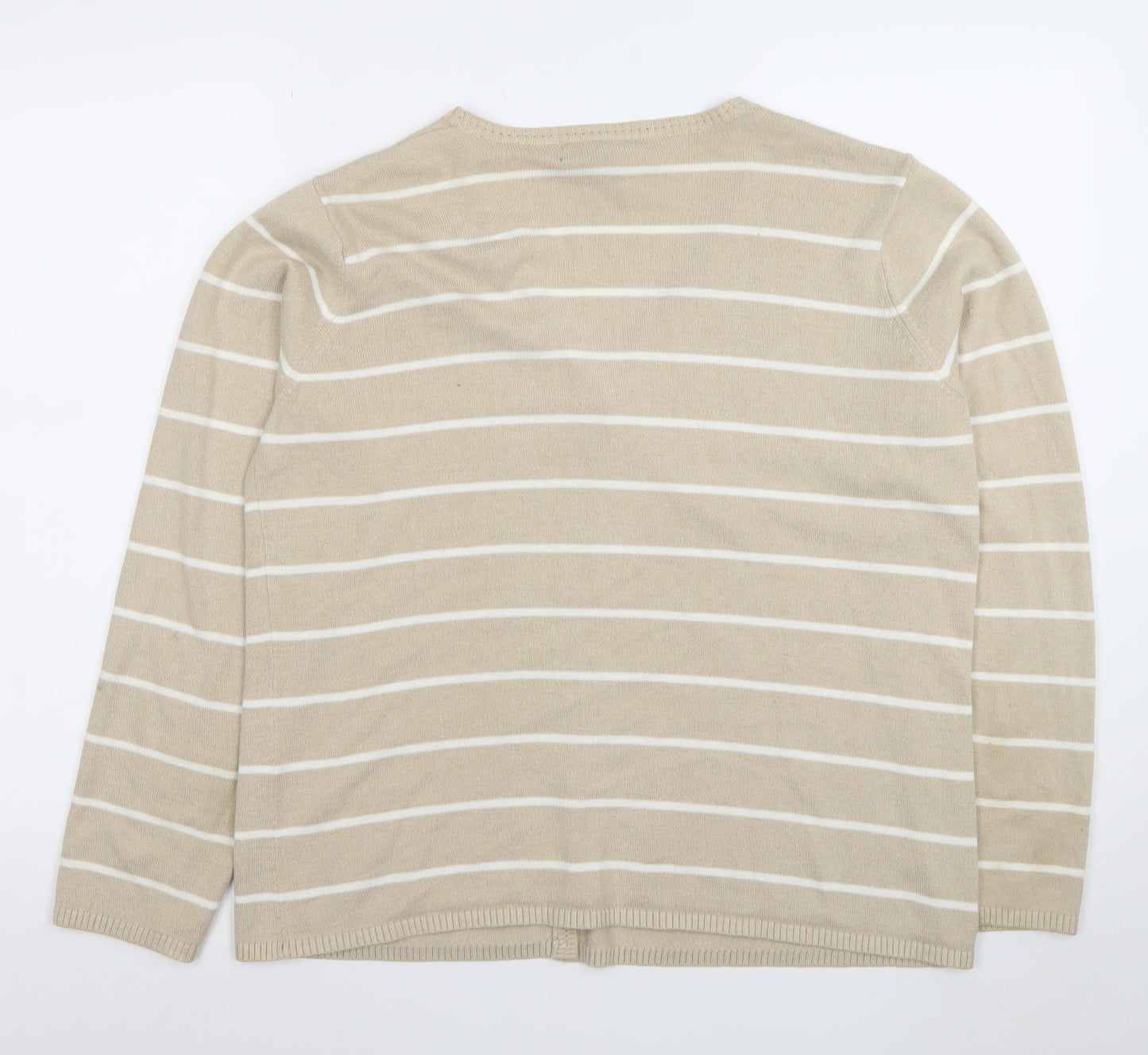 Van Heusen Women Beige Striped V-Neck Cardigan Size L