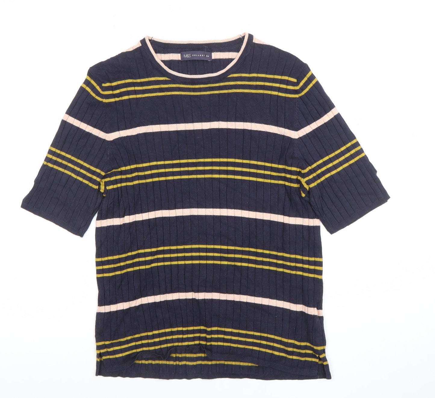 Marks and Spencer Women's Blue Striped Knit T-Shirt Size 18
