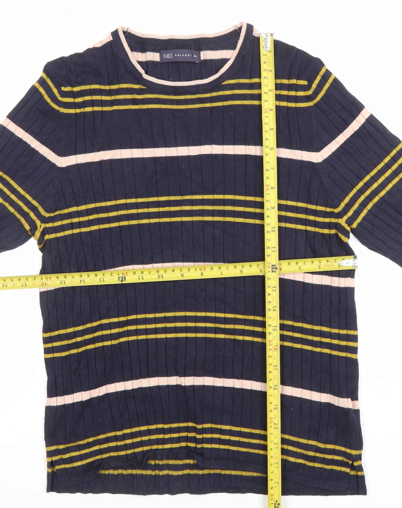 Marks and Spencer Women's Blue Striped Knit T-Shirt Size 18
