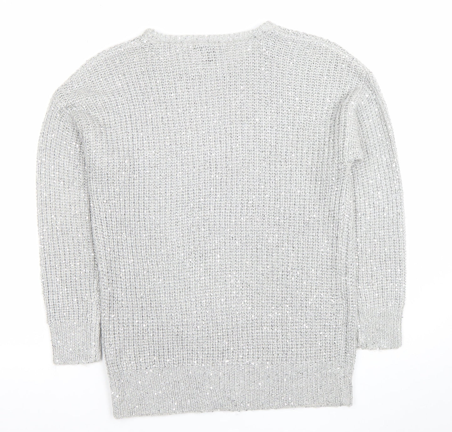 Atmosphere Women's Silver Sequin Chunky Knit Jumper Size 10