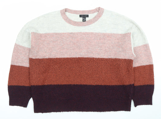 New Look Women Multicoloured Striped Crew Neck Chunky Knit Jumper Size M